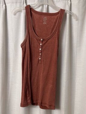 Aerie Ribbed Button-Front Women's Tank Top - Rust